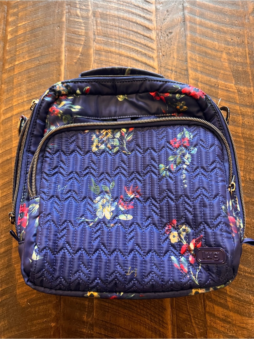 Lug Ranger Quilted Floral Mini Backpack Crossbody Bag Navy Blue Like New